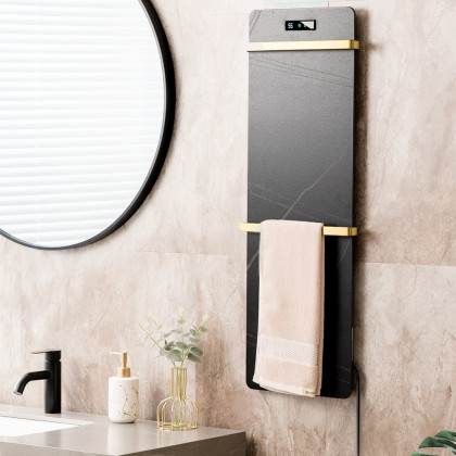HMR - Black Sintered Stone Heated Towel Rack Electric Towel Warmer & Drying Rack with Timer