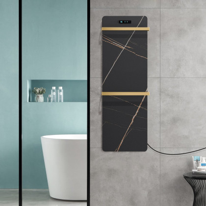 HMR - Black Sintered Stone Heated Towel Rack Electric Towel Warmer & Drying Rack with Timer