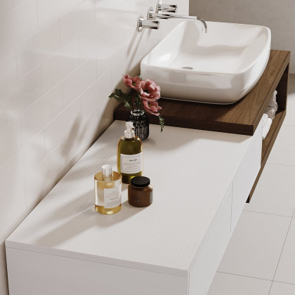 HMR - 41"-63" Extendable Floating Bathroom Vanity Set Wall Mounted Vanity in White & Walnut