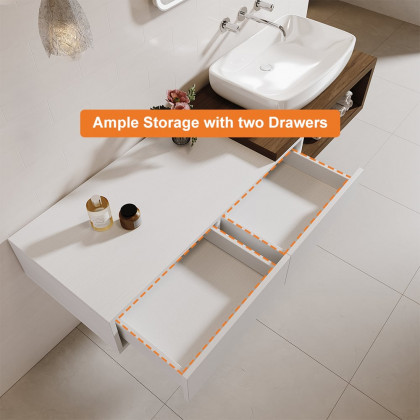 HMR - 41"-63" Extendable Floating Bathroom Vanity Set Wall Mounted Vanity in White & Walnut