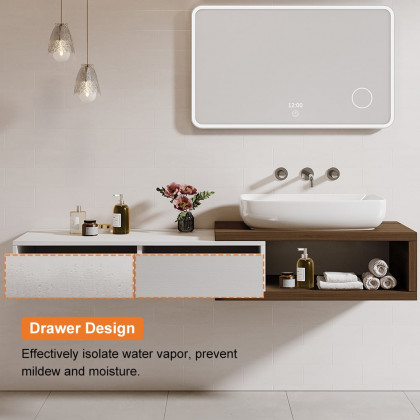 HMR - 41"-63" Extendable Floating Bathroom Vanity Set Wall Mounted Vanity in White & Walnut