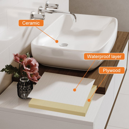 HMR - 41"-63" Extendable Floating Bathroom Vanity Set Wall Mounted Vanity in White & Walnut