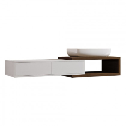 HMR - 41"-63" Extendable Floating Bathroom Vanity Set Wall Mounted Vanity in White & Walnut