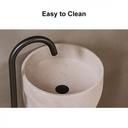HMR - 34" Tall Japandi Stone Resin Freestanding Bathroom Sink Cylinder Pedestal Sink in Beige