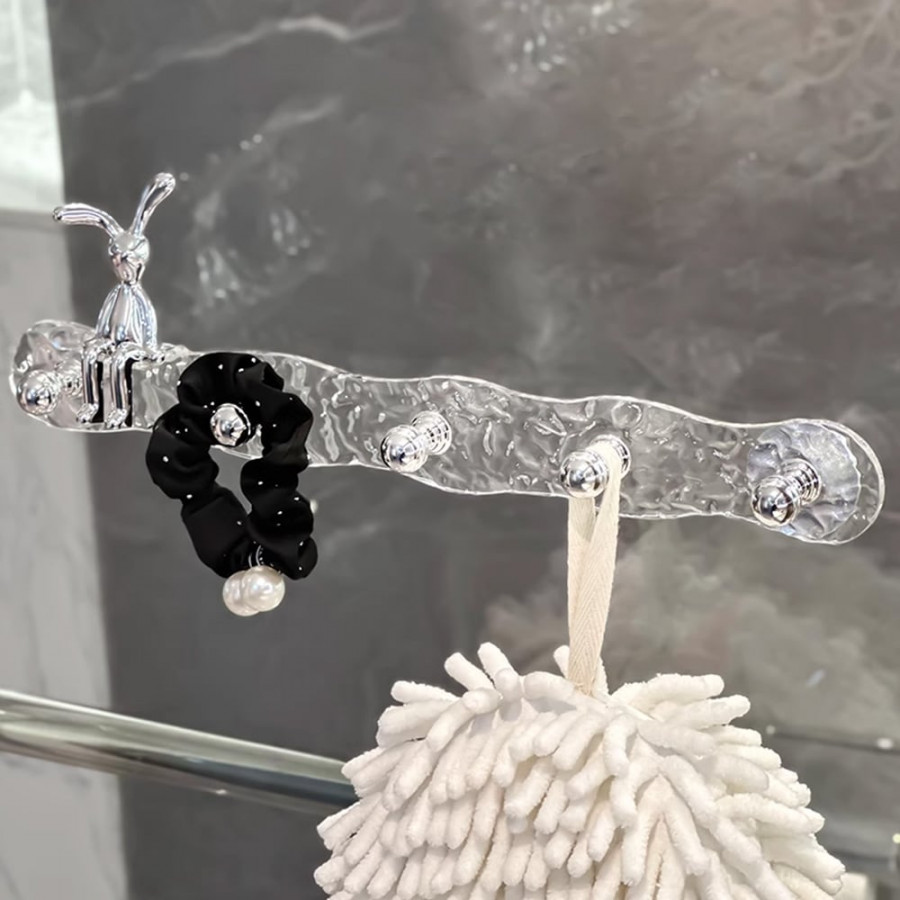 HMR - Water Ripple Acrylic Towel Rack Rabbit Wall Hanger Storage Hooks Decor for Bathroom