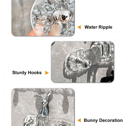 HMR - Water Ripple Acrylic Towel Rack Rabbit Wall Hanger Storage Hooks Decor for Bathroom