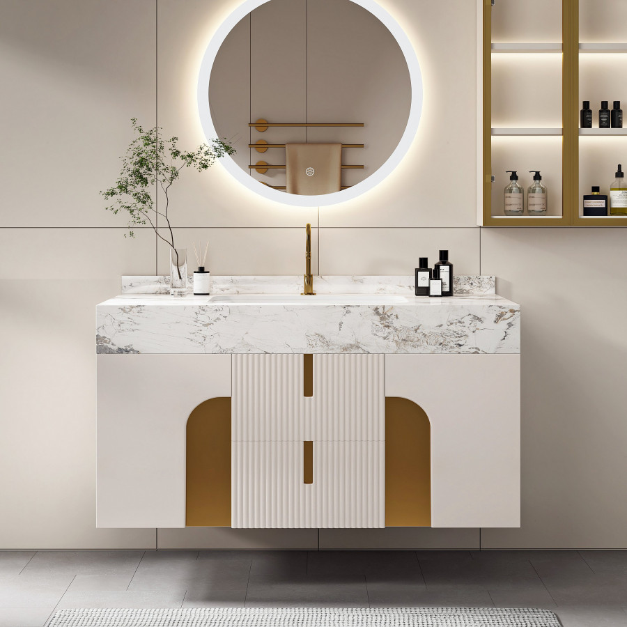 HMR - Artus Series Bathroom Vanity Set 36" Modern Floating Bathroom Vanity Beige with Sink