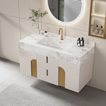 HMR - Artus Series Bathroom Vanity Set 36" Modern Floating Bathroom Vanity Beige with Sink