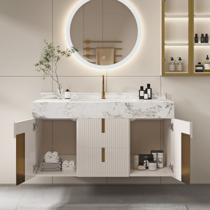 HMR - Artus Series Bathroom Vanity Set 36" Modern Floating Bathroom Vanity Beige with Sink