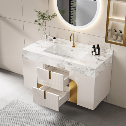 HMR - Artus Series Bathroom Vanity Set 36" Modern Floating Bathroom Vanity Beige with Sink