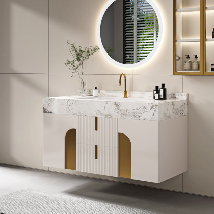 HMR - Artus Series Bathroom Vanity Set 36" Modern Floating Bathroom Vanity Beige with Sink