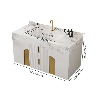HMR - Artus Series Bathroom Vanity Set 36" Modern Floating Bathroom Vanity Beige with Sink