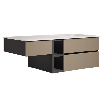 HMR - 40" Modern Floating Bathroom Vanity Set with Single Sink & a Makeup Countertop in Khaki