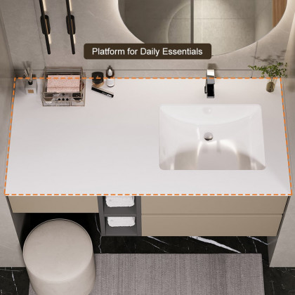 HMR - 40" Modern Floating Bathroom Vanity Set with Single Sink & a Makeup Countertop in Khaki