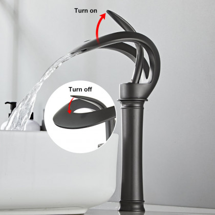 HMR - Modern Elegant Waterfall Bathroom Vessel Sink Faucet Single Handle Solid Brass