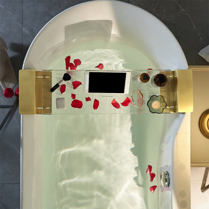 HMR - 24"-29" Acrylic & Aluminum Extendable Bathtub Tray in Clear & Gold Bathroom Caddy Shelf