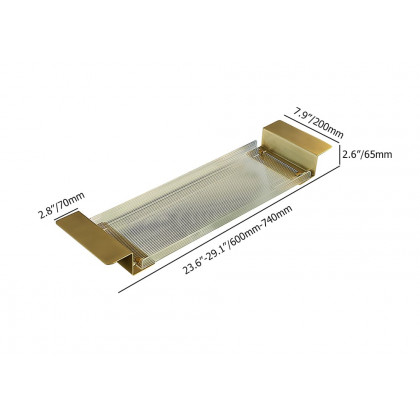 HMR - 24"-29" Acrylic & Aluminum Extendable Bathtub Tray in Clear & Gold Bathroom Caddy Shelf