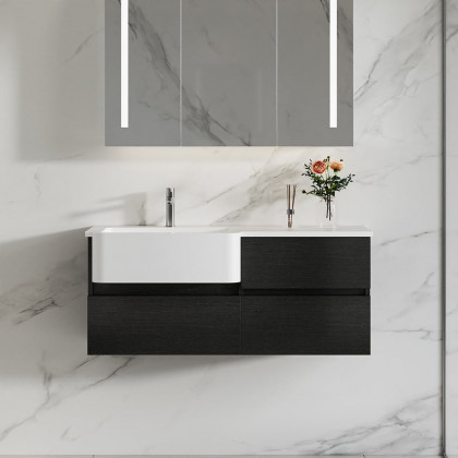 HMR - Bathroom Vanity Set 39.3" Modern Floating Bathroom Vanity Black and White with Sink