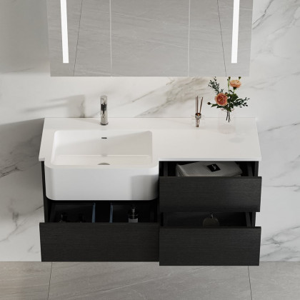 HMR - Bathroom Vanity Set 39.3" Modern Floating Bathroom Vanity Black and White with Sink