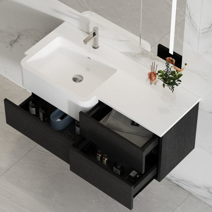 HMR - Bathroom Vanity Set 39.3" Modern Floating Bathroom Vanity Black and White with Sink