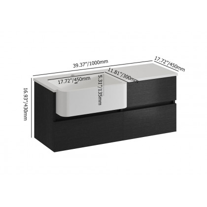 HMR - Bathroom Vanity Set 39.3" Modern Floating Bathroom Vanity Black and White with Sink