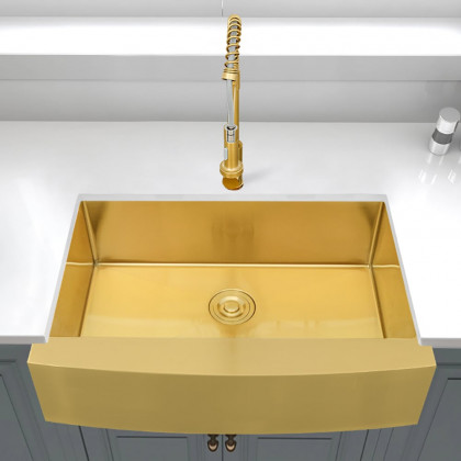 HMR - 30" Stainless Steel Farmhouse Apron-Front Kitchen Sink with Single Bowl in Gold