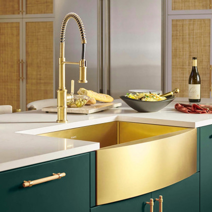 HMR - 30" Stainless Steel Farmhouse Apron-Front Kitchen Sink with Single Bowl in Gold