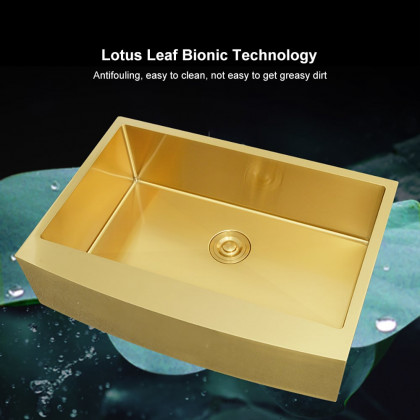 HMR - 30" Stainless Steel Farmhouse Apron-Front Kitchen Sink with Single Bowl in Gold