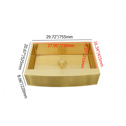HMR - 30" Stainless Steel Farmhouse Apron-Front Kitchen Sink with Single Bowl in Gold