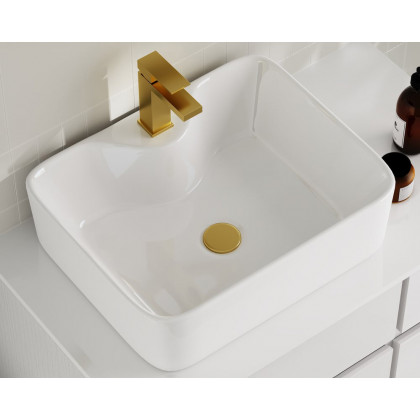 HMR Modern Floating Bathroom Vanity Set with Faux Marble Top & Double Ceramic with Vessel Sink - White, 31.5"