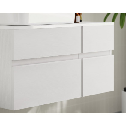 HMR Modern Floating Bathroom Vanity Set with Faux Marble Top & Double Ceramic with Vessel Sink - White, 31.5"