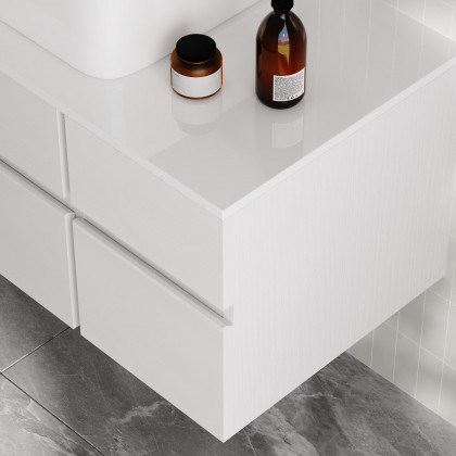 HMR Modern Floating Bathroom Vanity Set with Faux Marble Top & Double Ceramic with Vessel Sink - White, 31.5"