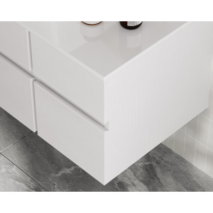HMR Modern Floating Bathroom Vanity Set with Faux Marble Top & Double Ceramic with Vessel Sink - White, 31.5"