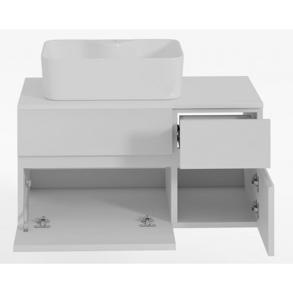 HMR Modern Floating Bathroom Vanity Set with Faux Marble Top & Double Ceramic with Vessel Sink - White, 31.5"