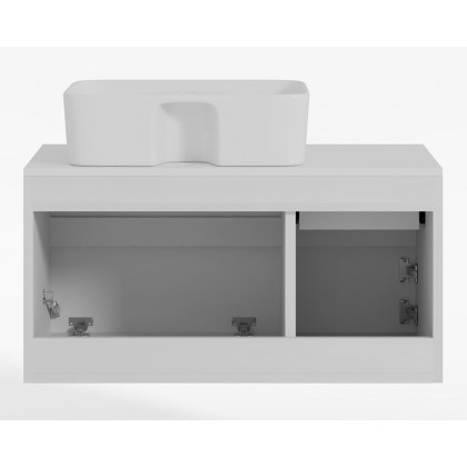 HMR Modern Floating Bathroom Vanity Set with Faux Marble Top & Double Ceramic with Vessel Sink - White, 31.5"