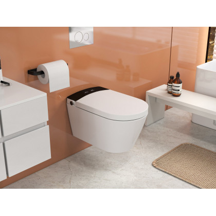 HMR Modern Floating Bathroom Vanity Set with Faux Marble Top & Double Ceramic with Vessel Sink - White, 31.5"