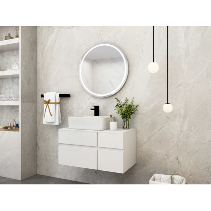 HMR Modern Floating Bathroom Vanity Set with Faux Marble Top & Double Ceramic with Vessel Sink - White, 31.5"