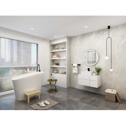 HMR Modern Floating Bathroom Vanity Set with Faux Marble Top & Double Ceramic with Vessel Sink - White, 31.5"