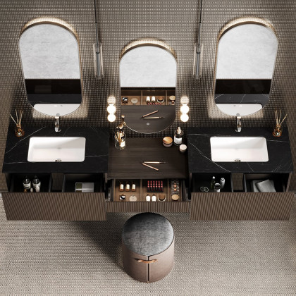 HMR - Bathroom Vanity Set 85" Modern Floating Bathroom Vanity Walnut with Double Sinks