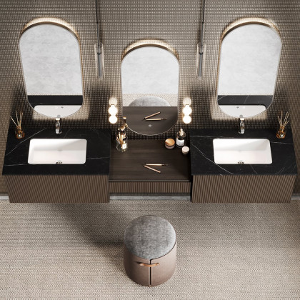 HMR - Bathroom Vanity Set 85" Modern Floating Bathroom Vanity Walnut with Double Sinks