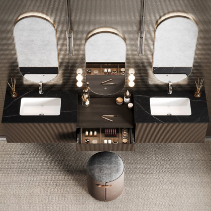 HMR - Bathroom Vanity Set 85" Modern Floating Bathroom Vanity Walnut with Double Sinks