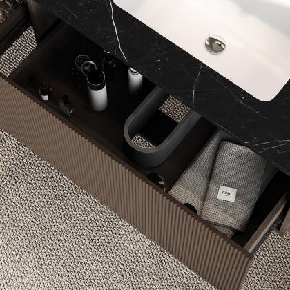 HMR - Bathroom Vanity Set 85" Modern Floating Bathroom Vanity Walnut with Double Sinks