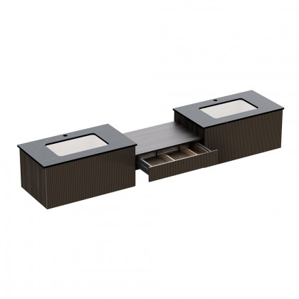 HMR - Bathroom Vanity Set 85" Modern Floating Bathroom Vanity Walnut with Double Sinks