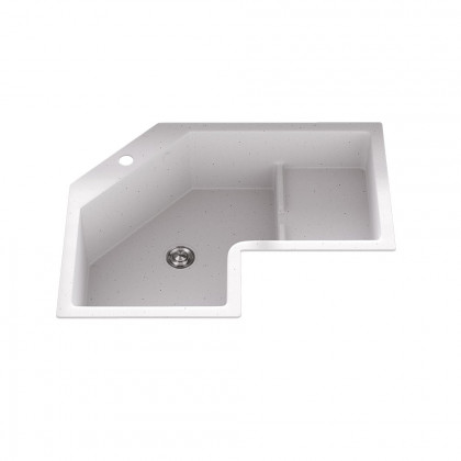 HMR 32" Modern Drop In Corner Kitchen Sink Single Bowl Quartz Irregular - White, Right Corner