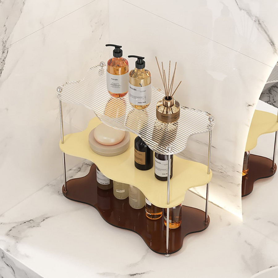 HMR - 3-Tier Amber & Clear & Beige Acrylic Bathroom Storage Rack Makeup Cosmetic Organizer