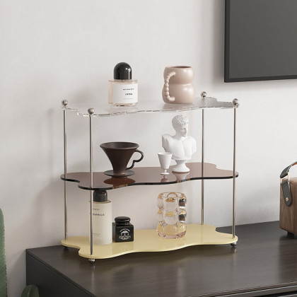 HMR - 3-Tier Amber & Clear & Beige Acrylic Bathroom Storage Rack Makeup Cosmetic Organizer