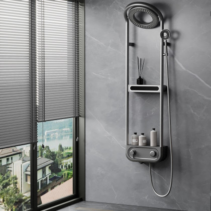 HMR - 360° Rotating Thermostatic Shower System Set with LED Display and Storage Shelf