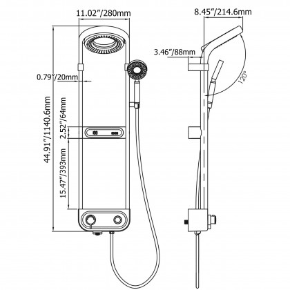 HMR - 360° Rotating Thermostatic Shower System Set with LED Display and Storage Shelf