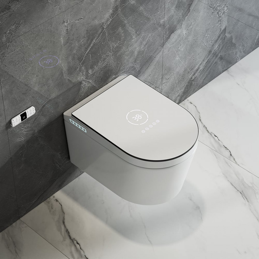 HMR - Modern Smart Set of 2 Wall-Mounted Elongated Automatic Toilet and Bidet with Seat