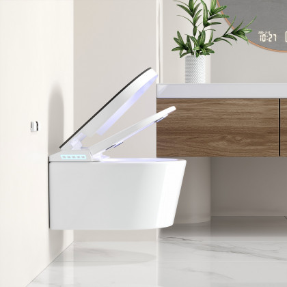 HMR - Modern Smart Set of 2 Wall-Mounted Elongated Automatic Toilet and Bidet with Seat